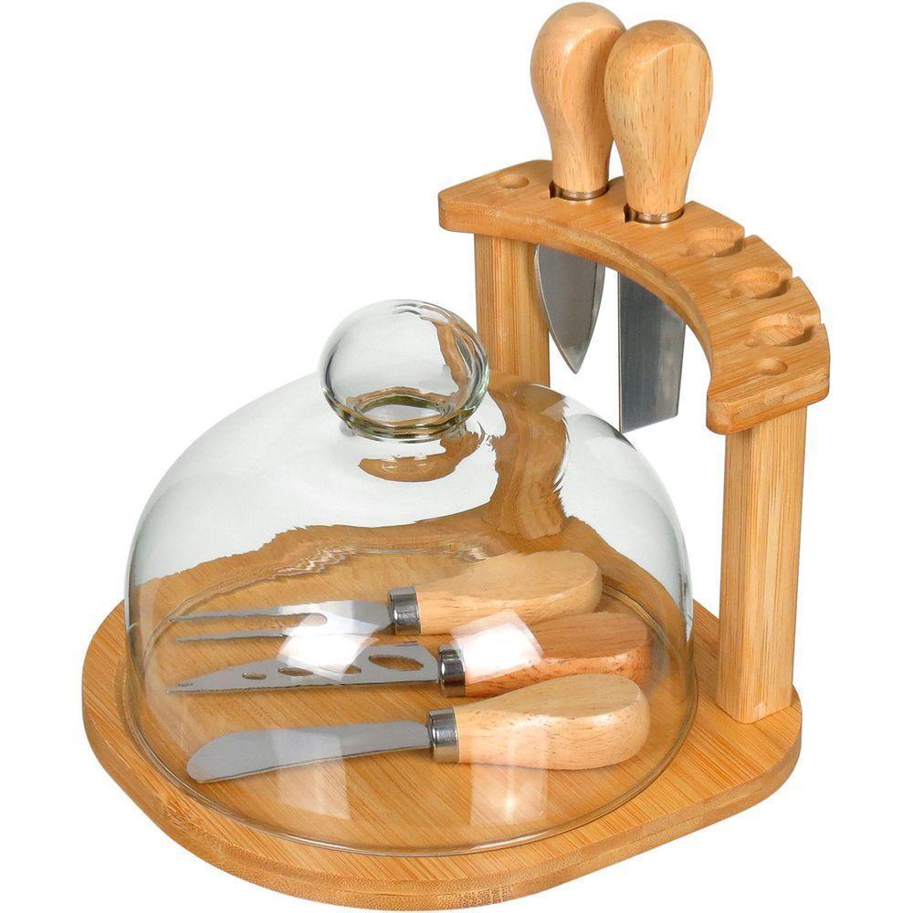 Jogo 7 Peças Para Queijo Home&co Com Tampa De Vidro Bambu - 1
