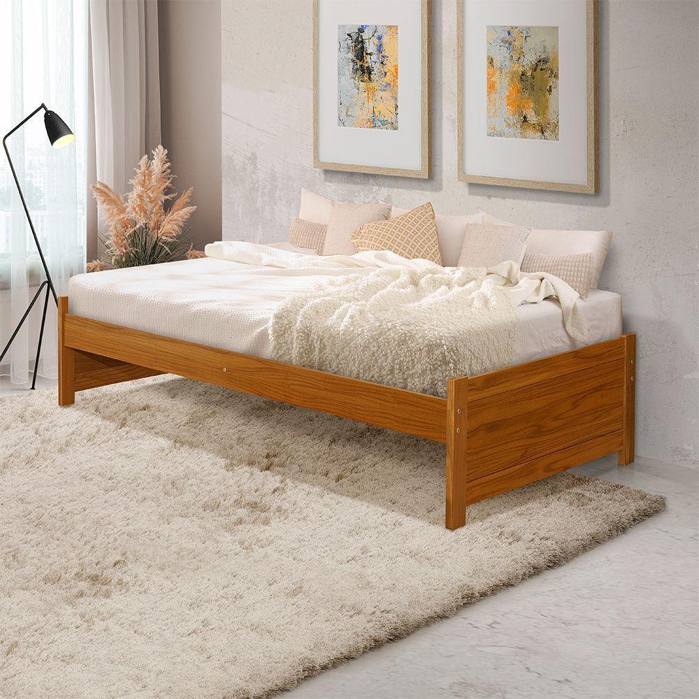 Cama Solteiro Gabrieli Mona Estrutura Reforçada Madeira Maciça Imbuia - 1