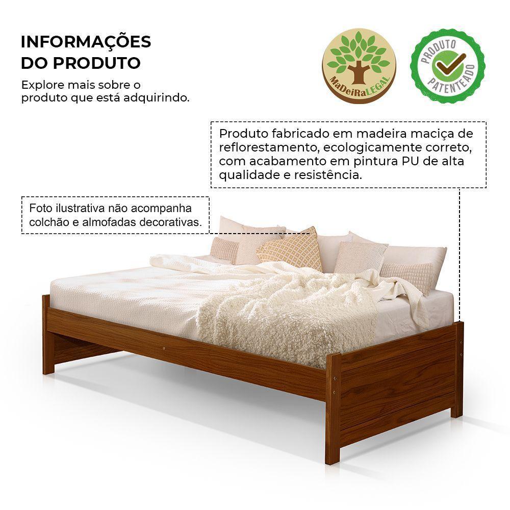 Cama Solteiro Gabrieli Mona Estrutura De Madeira Maciça Castanho - 2