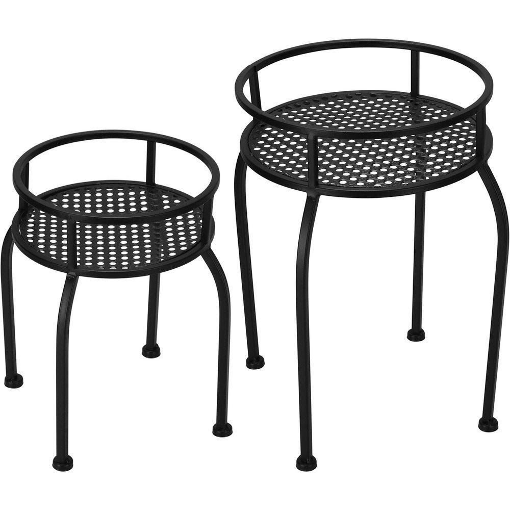 Jogo 2 Peças Mesas Decorativas Laterais Redondas Metal Pret - 1