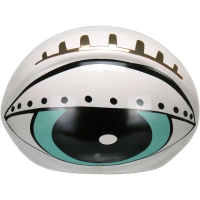 Adorno Decorativo Enfeite Casa Olho Cerâmica Azul E Branco