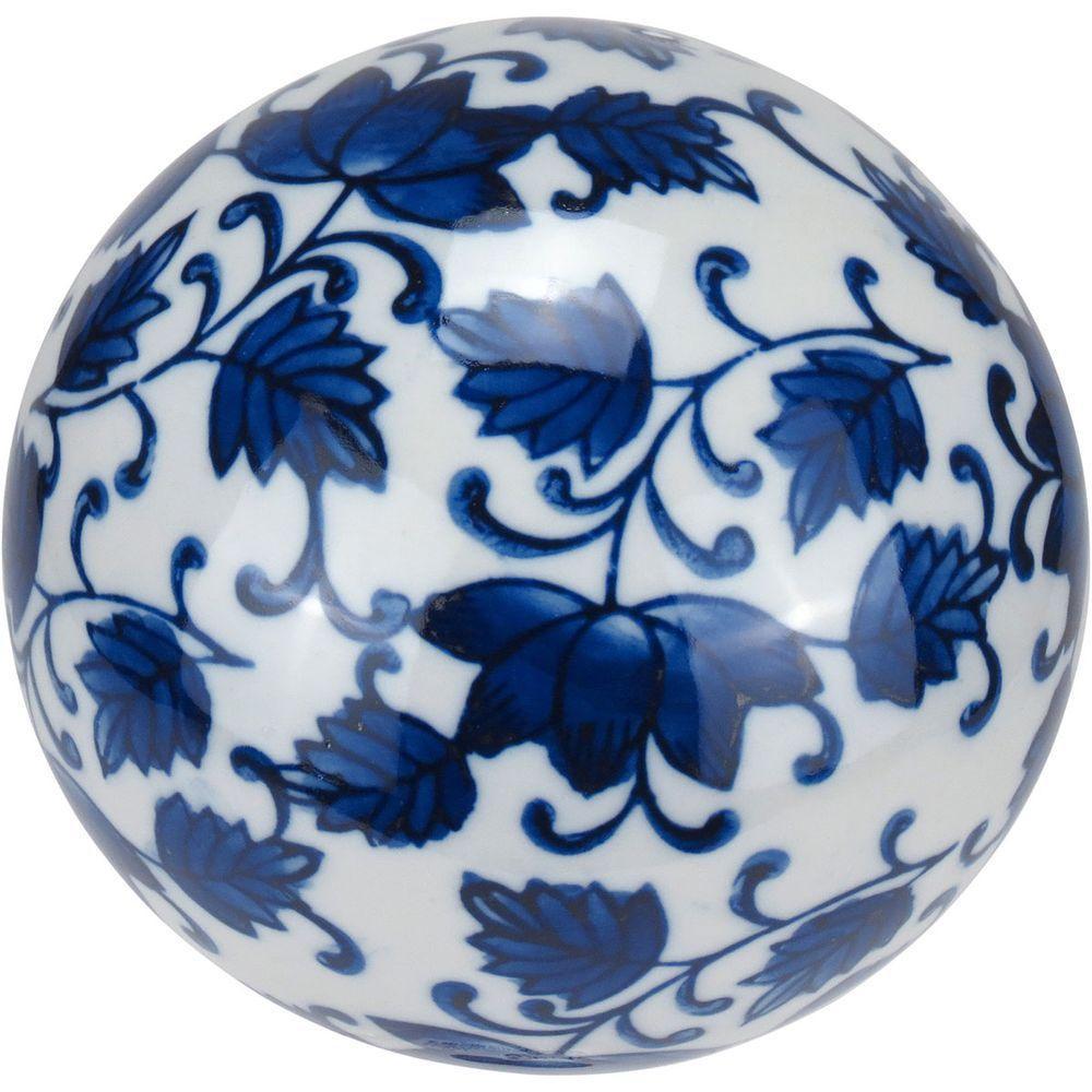 Bola Esfera Home&co Floral Cerâmica 10x10 Azul Decorativa - 1