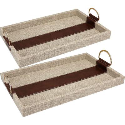 Jogo 2 Bandeja Retangular Decorativa Para Servir Bege Mdf