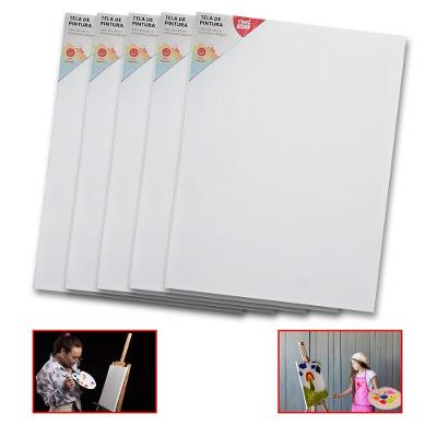 Kit 5 Telas De Pintura Comum 30x40 100% Algodão Pronta Branca N-a
