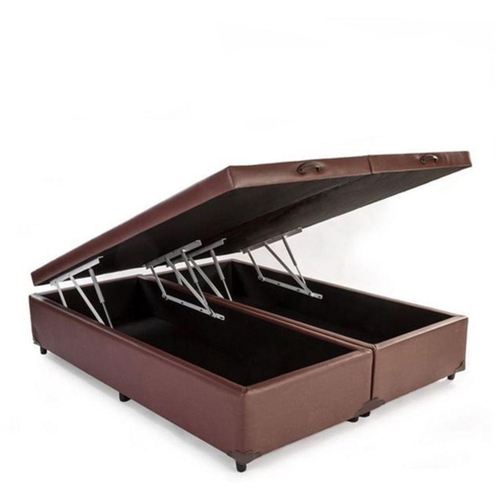 Cama Box Baú Queen 158 Bipartido Bello Box - Tecido Sintético Marrom - 1