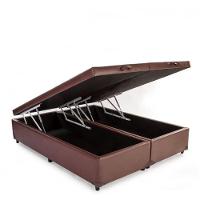 Cama Box Baú Queen 158 Bipartido Bello Box - Tecido Sintético Marrom - 1