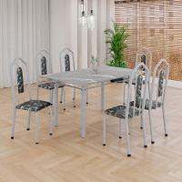 Conjunto De Mesa Tubular Com 6 Cad 140x75cm Tampo Em Granito Topázio Brenda 010 - Mart Pérola - 2