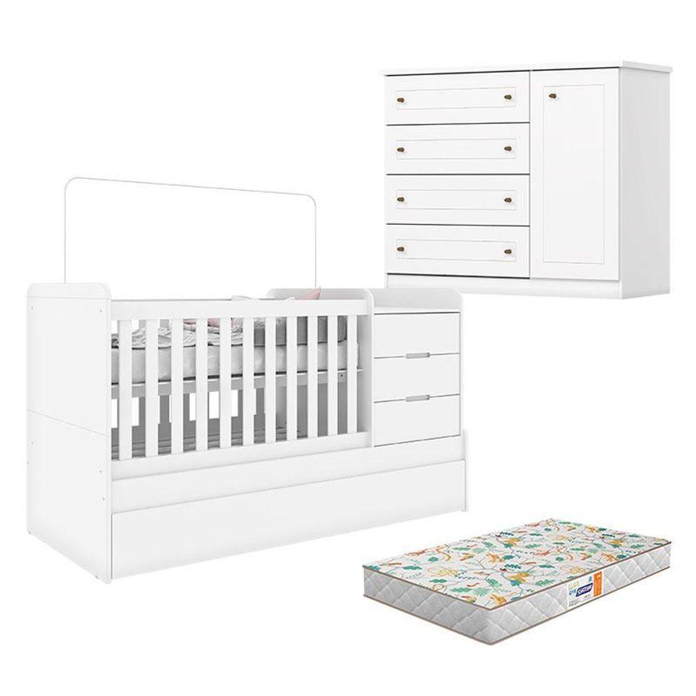 Berço Multifuncional Cleo E Cômoda Infantil Americano Ambiente Branco Fosco Com Colchão Gazin - Henn - 7