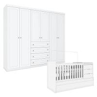 Berço Multifuncional Cleo E Guarda Roupa 6 Portas Americano Branco Fosco - Henn - 1