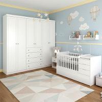 Berço Multifuncional Cleo E Guarda Roupa 6 Portas Americano Branco Fosco - Henn - 7