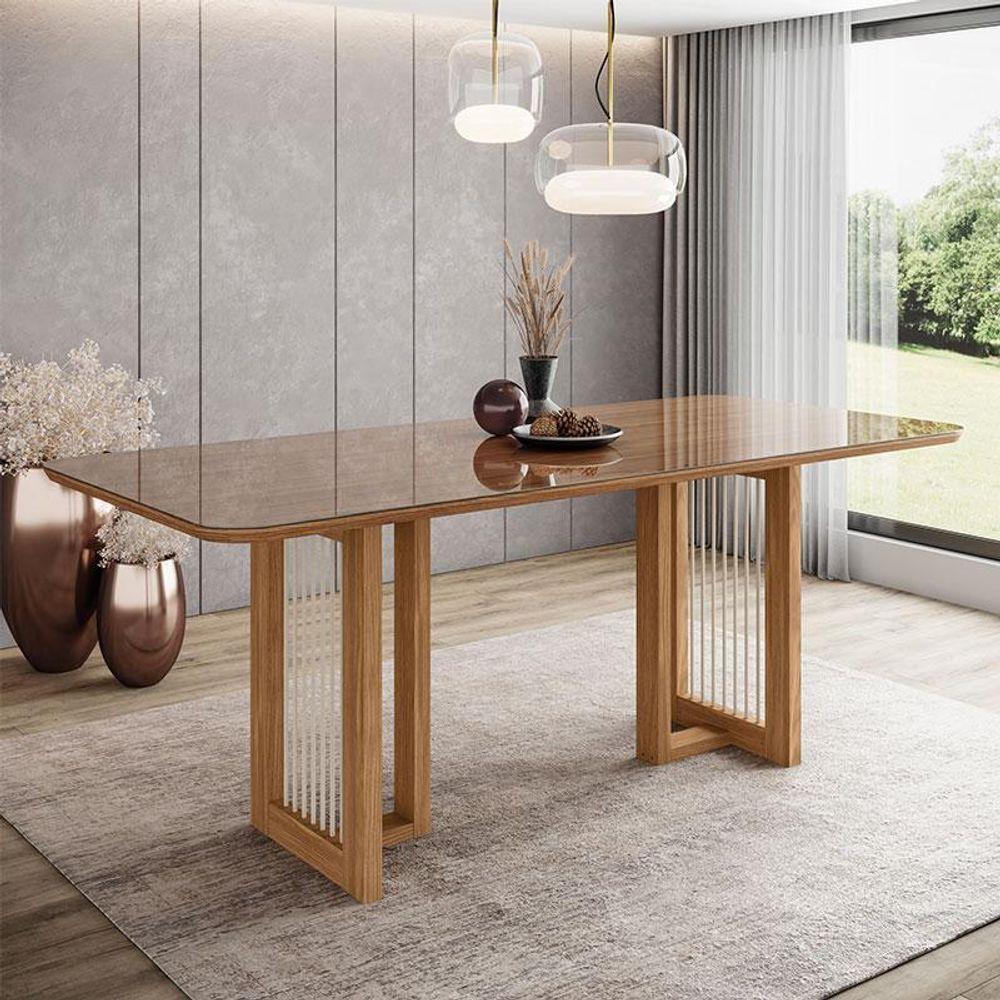 Mesa De Jantar Yara Ambiente 200 Cm Canto Arredondado Com Vidro Nature - Henn - 1
