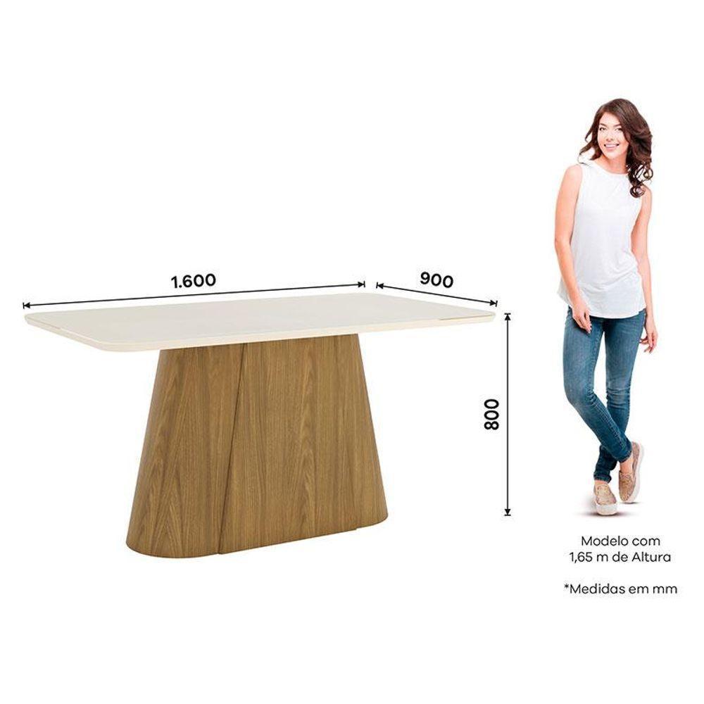 Mesa De Jantar Olivia Ambiente 160 Cm Canto Arredondado Com Vidro Nature Off White - Henn - 2