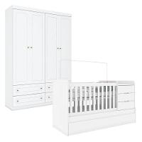 Berço Multifuncional Cleo E Guarda Roupa Infantil 4 Portas Americano Branco Fosco - Carolina - 1