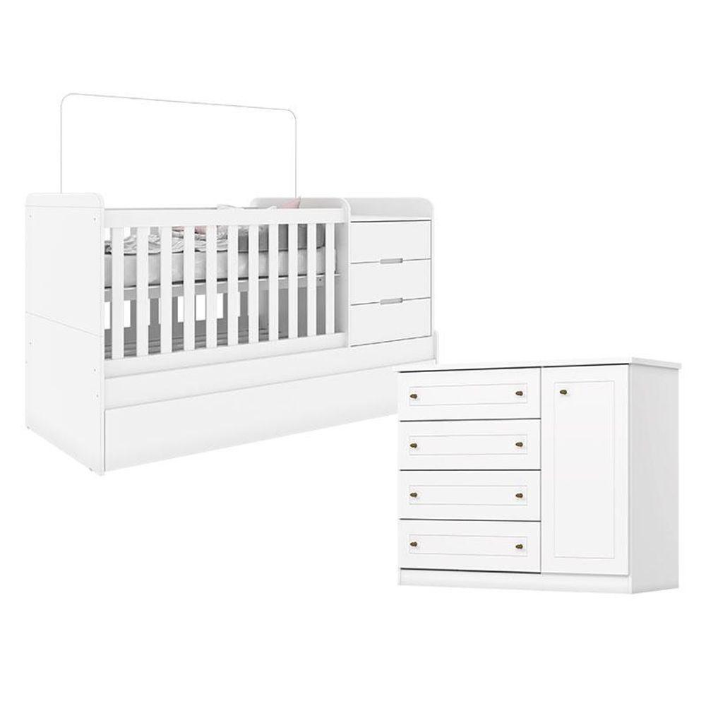 Berço Multifuncional Cleo E Cômoda Infantil Americano Branco Fosco - Carolina - 1