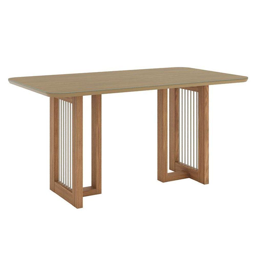 Mesa De Jantar Yara Ambiente 160 Cm Canto Arredondado Com Vidro Nature - Henn - 3
