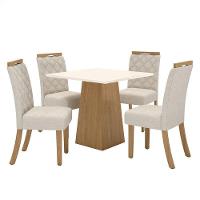 Mesa De Jantar Dora 90cm Canto Reto Sem Vidro Nature Off White Com 4 Cadeiras Bella Linho - Henn - 1