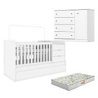 Berço Multifuncional Cleo E Cômoda Infantil Americano Branco Fosco Com Colchão Gazin - Henn - 1