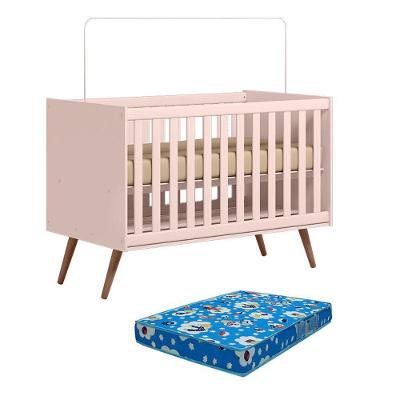 Berço Americano Q Encanto 3820 Retrô Rosa Com Colchão Tend Tudo - Qmovi
