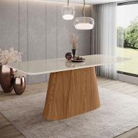 Mesa De Jantar Olivia Ambiente 200 Cm Canto Arredondado Com Vidro Nature Off White - Henn - 1