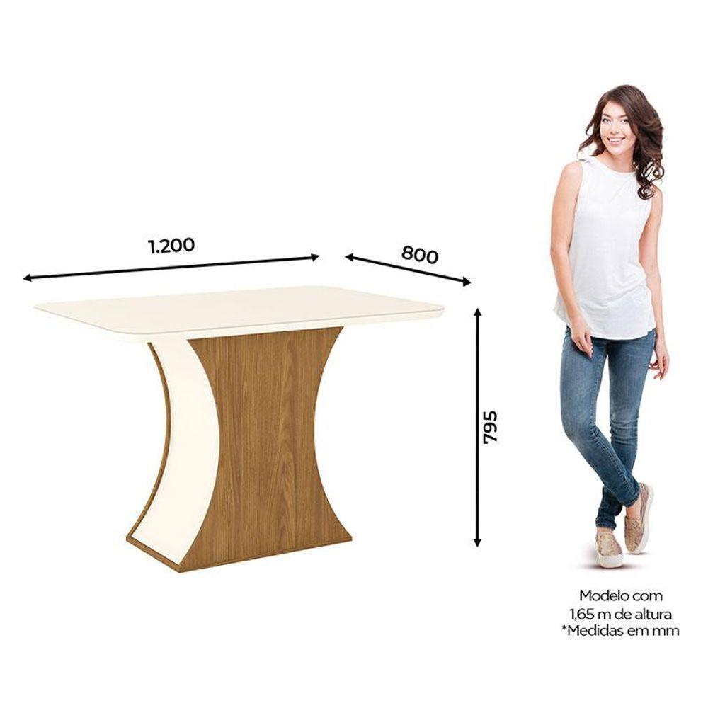 Mesa De Jantar Luiza 120 Cm Ambiente Canto Arredondado Com Vidro Nature Off White - Henn - 2
