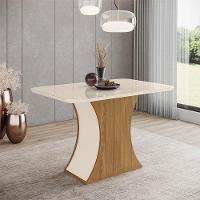 Mesa De Jantar Luiza 120 Cm Ambiente Canto Arredondado Com Vidro Nature Off White - Henn - 1