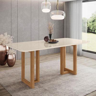 Mesa De Jantar Yara Ambiente 180 Cm Canto Arredondado Com Vidro Nature Off White - Henn