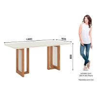 Mesa De Jantar Yara Ambiente 180 Cm Canto Arredondado Com Vidro Nature Off White - Henn - 2