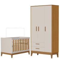 Guarda Roupa Infantil Flip 3 Portas Com Berço Americano Flip Areia Acetinado Savana - Reller - 1