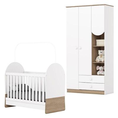Berço Mini Cama e Guarda Roupa Magia 3 Portas 2 Gavetas MDP MDF 132.5cm Branco Móveis Henn