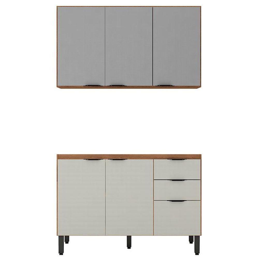 Balcão Para Pia 120cm Com Armário Aéreo 3 Portas Firenze Amêndola Touch Nude Prime Tx - Demóbile - 1