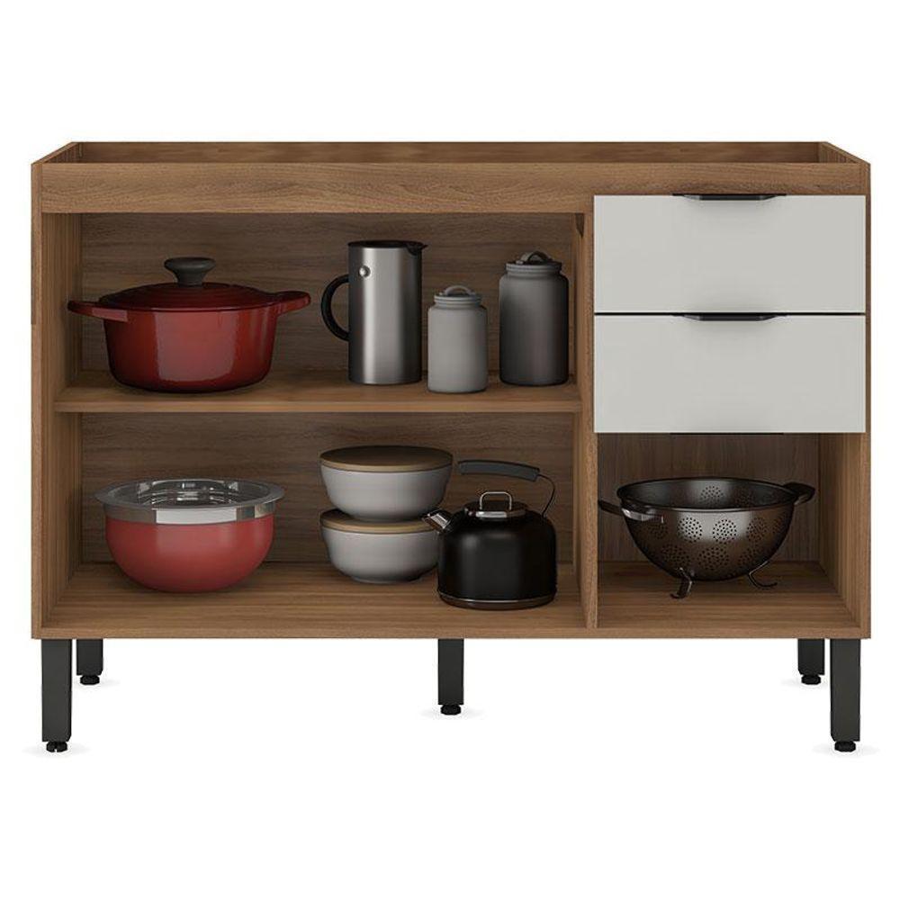 Balcão Para Pia 120cm Com Armário Aéreo 3 Portas Firenze Amêndola Touch Nude Prime Tx - Demóbile - 4