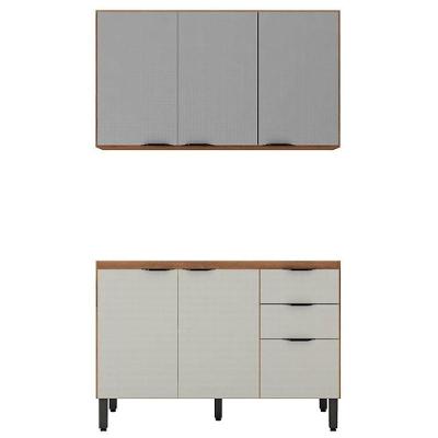 Balcão Para Pia 120cm Com Armário Aéreo 3 Portas Firenze Amêndola Touch Nude Prime Tx - Demóbile