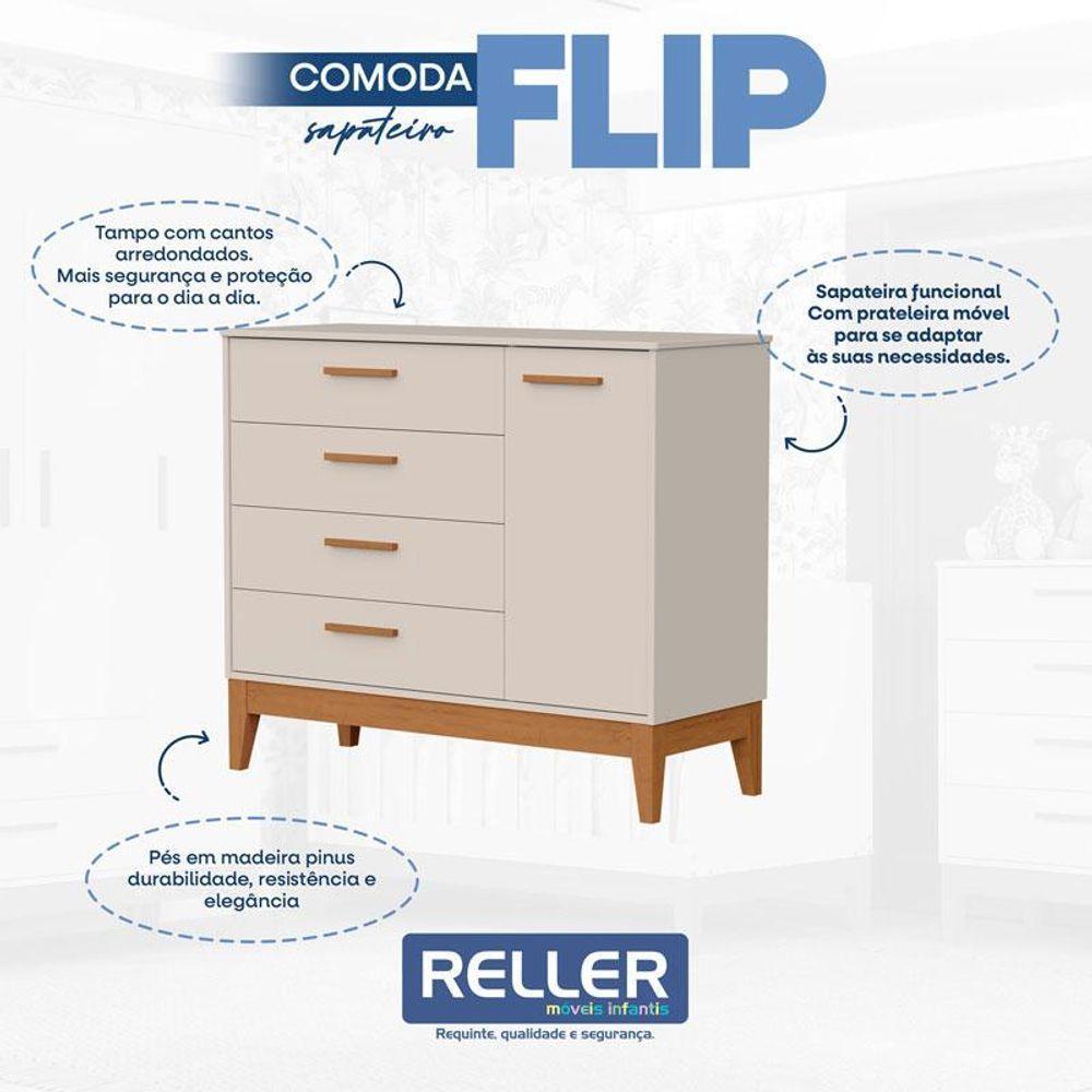 Guarda Roupa Infantil Flip 4 Portas Com Berço Americano Flip Areia Acetinado - Reller - 7
