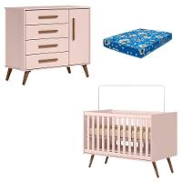 Berço Americano 3820 E Cômoda Infantil 3825 Q Encanto Retrô Rosa Com Colchão Tend Tudo - Qmovi - 1