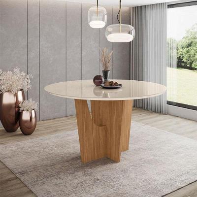 Mesa De Jantar Vértice 140 Cm Ambiente Redondo Com Vidro Nature Off White - Henn