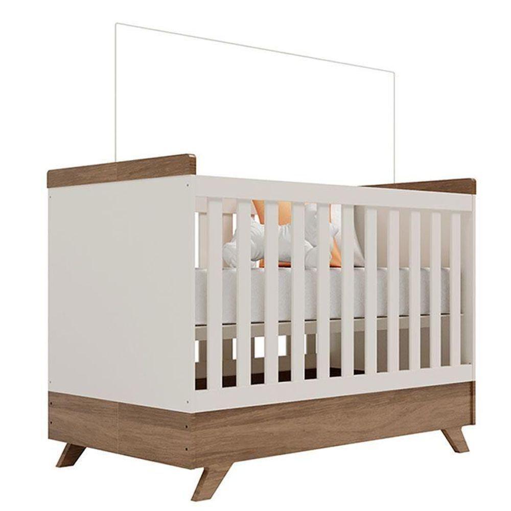 Berço Americano Vitória E Guarda Roupa Infantil Retrô Maya Off White Carvalho Com Colchão Gazin - Carolina - 5