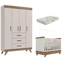 Berço Americano Vitória E Guarda Roupa Infantil Retrô Maya Off White Carvalho Com Colchão Gazin - Carolina - 1