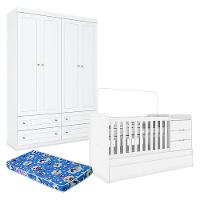 Berço Multifuncional Cleo E Guarda Roupa Infantil 4 Portas Americano Ambiente Branco Fosco Com Colchão Ortobom - Henn - 7
