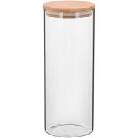 Table Pote 25X10X10Cm 1,4L Borosilicato Transp Com Tampa Bambu - 1