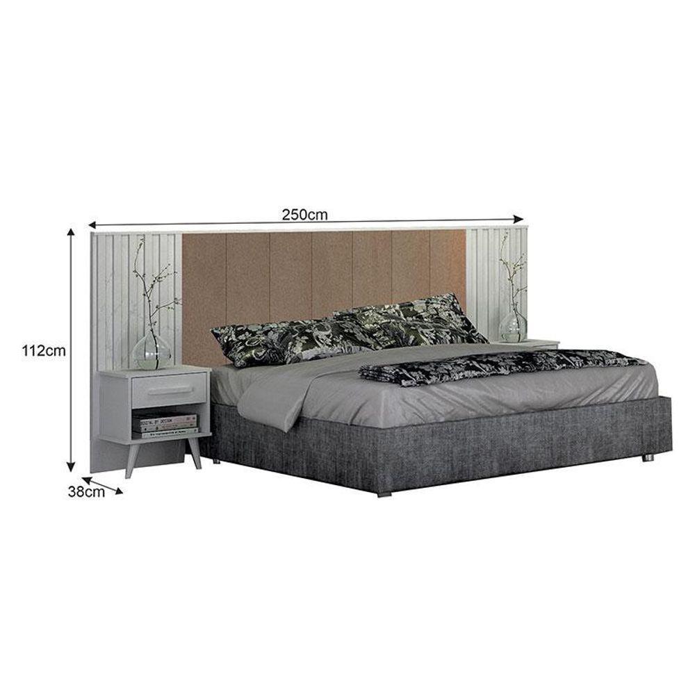 Painel Cabeceira Casal Queen Milano Estofada Com Criado Branco Joli Camurça - Leifer Móveis - 2