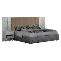 Painel Cabeceira Casal Queen Milano Estofada Com Criado Branco Joli Camurça - Leifer Móveis - 1