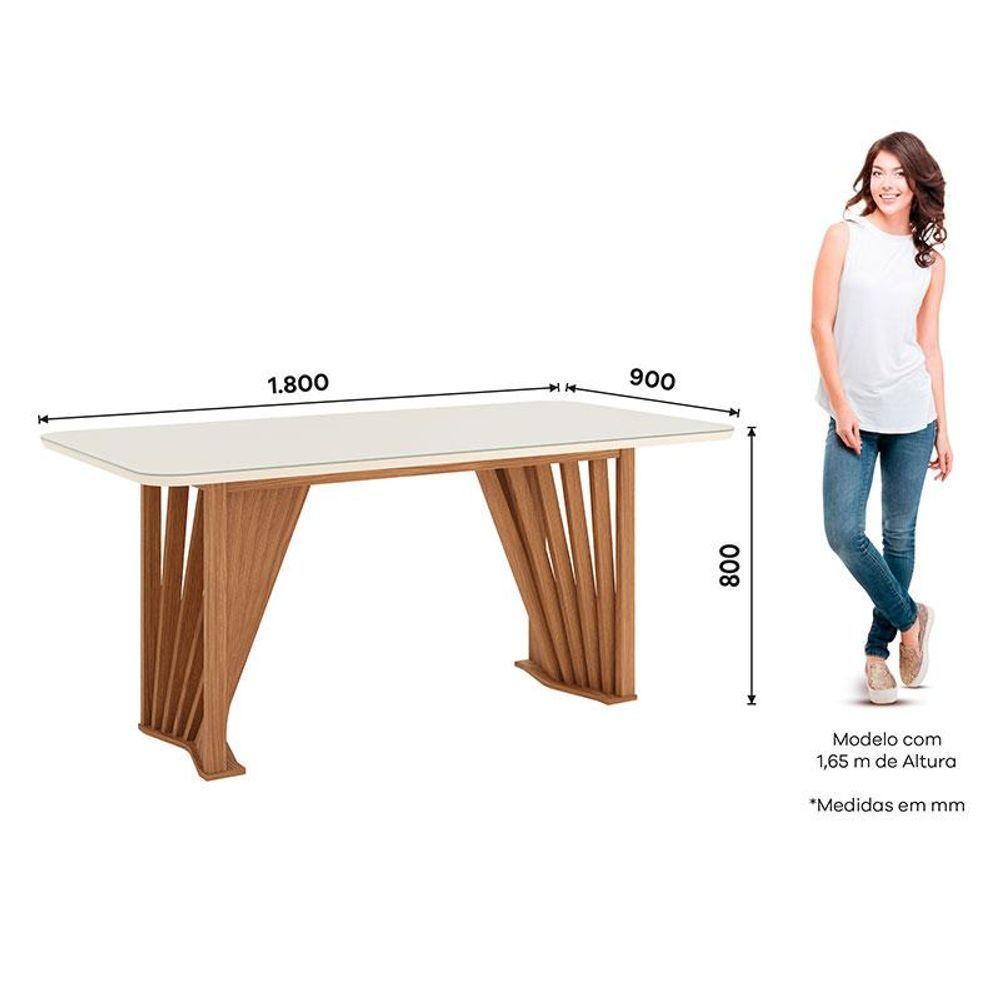 Mesa De Jantar Adriana 180 Cm Canto Arredondado Com Vidro Nature Off White - Henn - 2