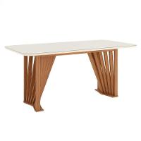 Mesa De Jantar Adriana 180 Cm Canto Arredondado Com Vidro Nature Off White - Henn - 1