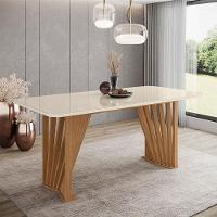 Mesa De Jantar Adriana 180 Cm Canto Arredondado Com Vidro Nature Off White - Henn - 5