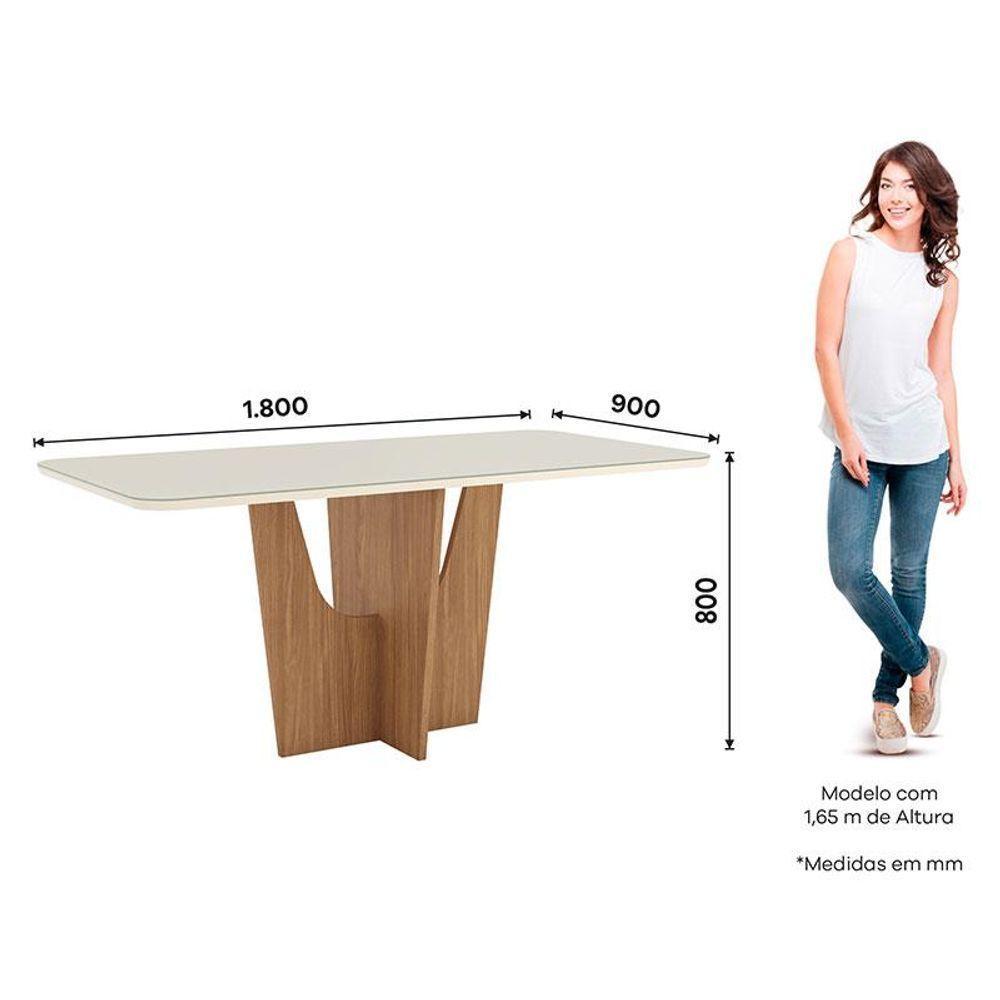 Mesa De Jantar Vértice 180 Cm Canto Arredondado Com Vidro Nature Off White - Henn - 2