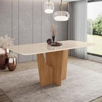 Mesa De Jantar Vértice 180 Cm Canto Arredondado Com Vidro Nature Off White - Henn - 3