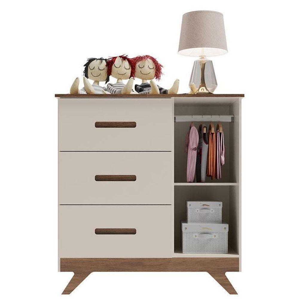 Quarto De Bebê Retrô Maya Com Berço Americano Vitória Off White Carvalho Com Colchão Ortobom - Carolina - 6