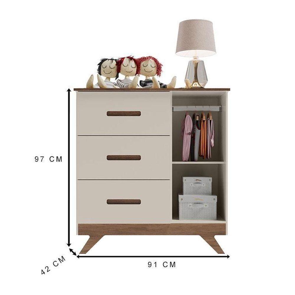 Quarto De Bebê Retrô Maya Com Berço Americano Vitória Off White Carvalho Com Colchão Ortobom - Carolina - 7