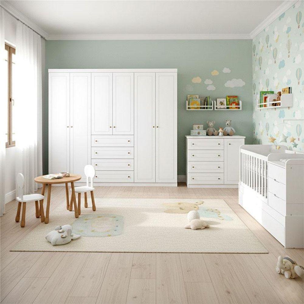 Quarto Infantil 6 Portas Americano Com Berço Multifuncional Cleo Branco Fosco - Henn - 8