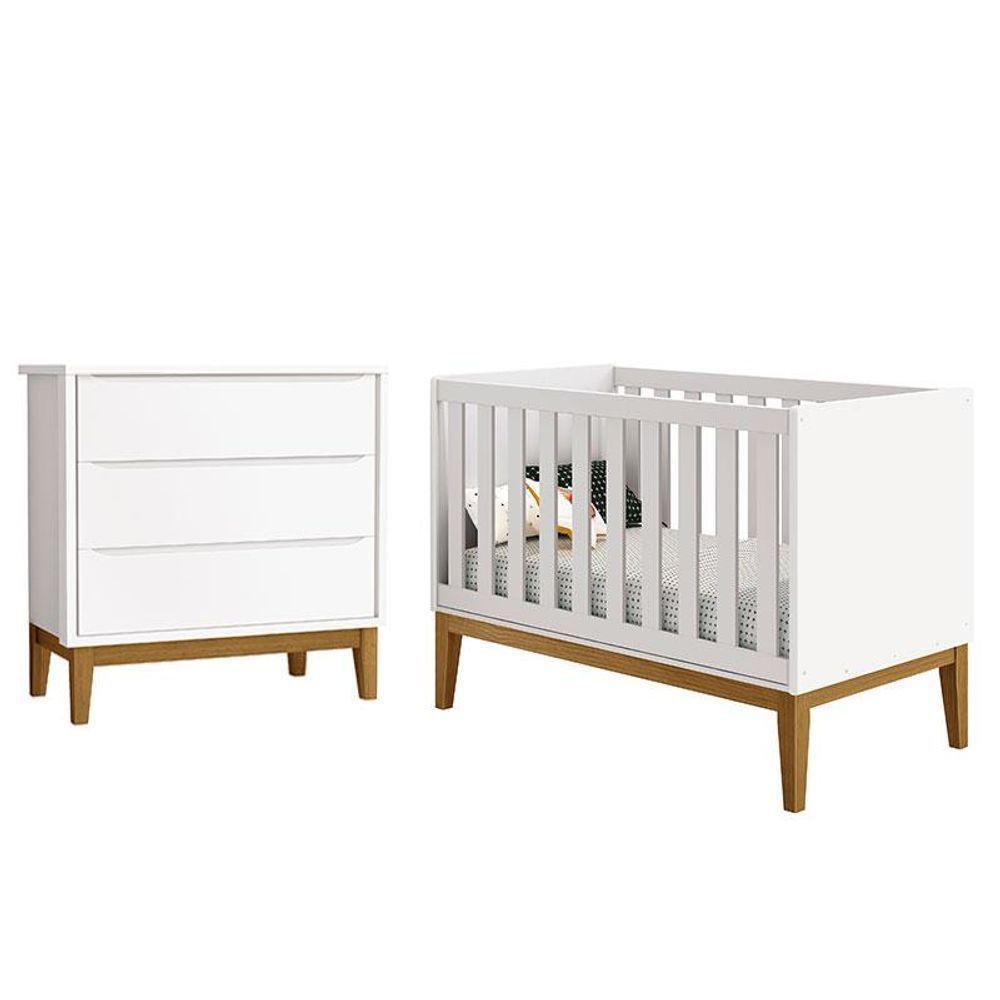 Berço Americano E Cômoda Gaveteiro New Classic Branco Com Pés Madeira - Reller - 1